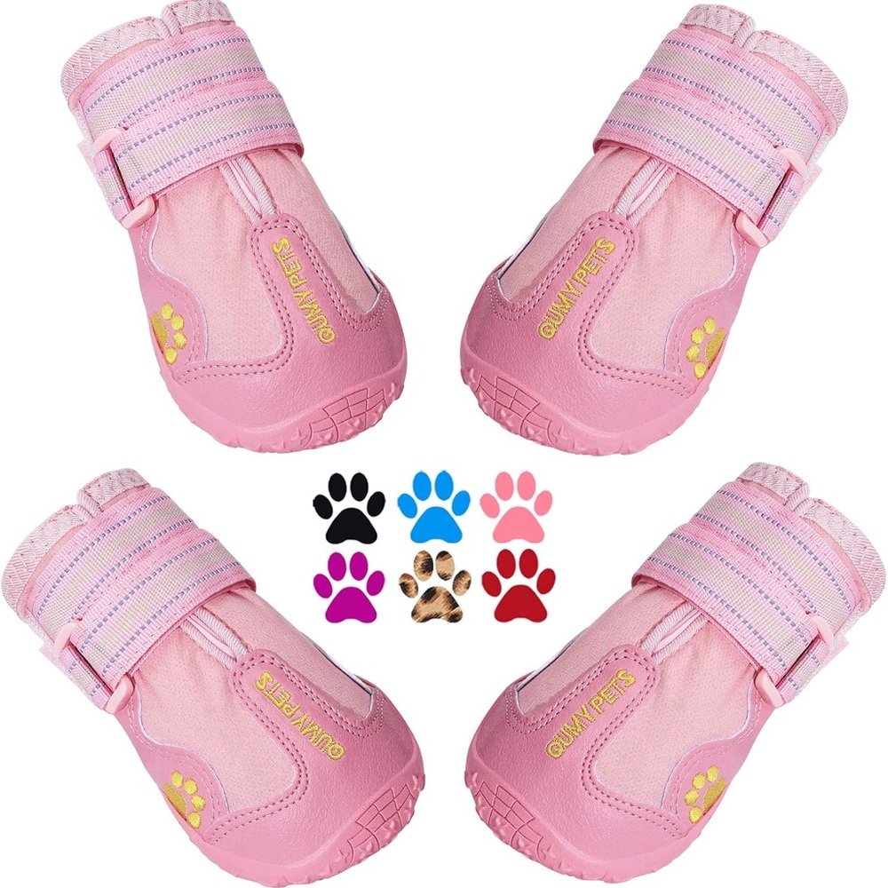 Pink Waterproof Dog Boots - 4 Pack